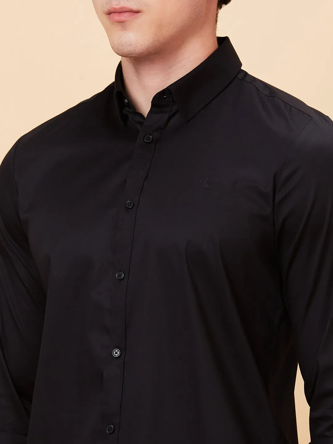 Black Slim Fit Regular Collar Men's Shirt by Being Human Clothing - Image 5