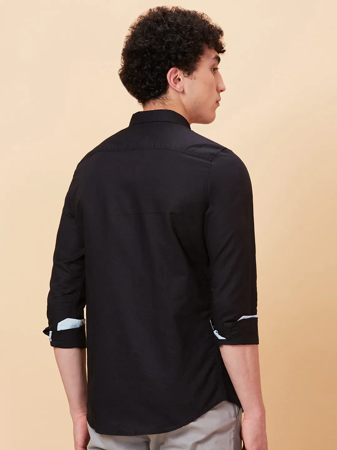 Black Slim Straight Fit Regular Collar Long Sleeves Men's Shirt by Being Human Clothing - Image 3