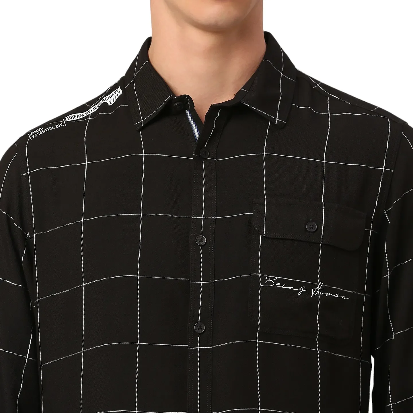 Black Slim Straight Fit Regular Collar Long Sleeves Men's Shirt by Being Human Clothing - Image 5