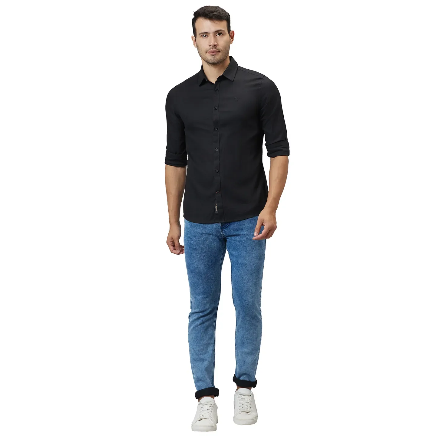 Black Slim Straight Fit Regular Collar Long Sleeves Men's Shirt by Being Human Clothing - Image 2