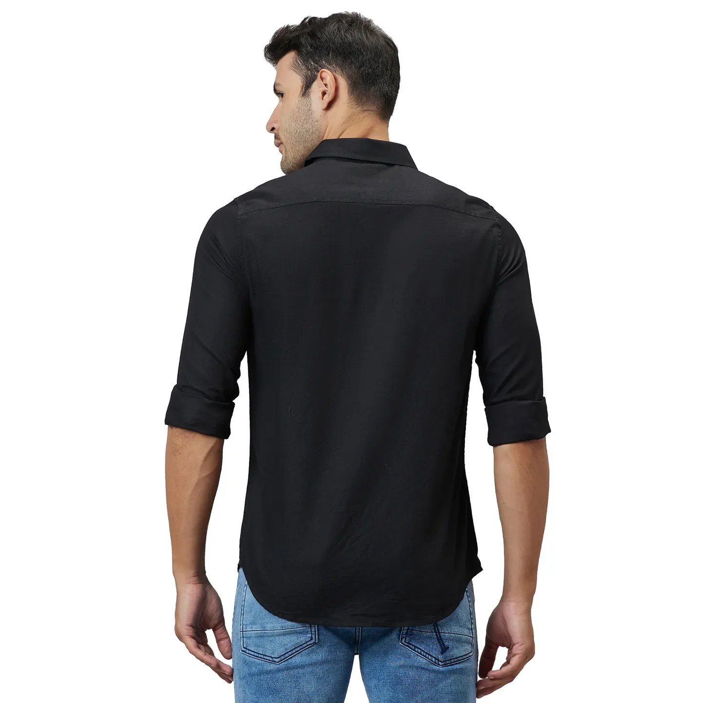 Black Slim Straight Fit Regular Collar Long Sleeves Men's Shirt by Being Human Clothing - Image 3