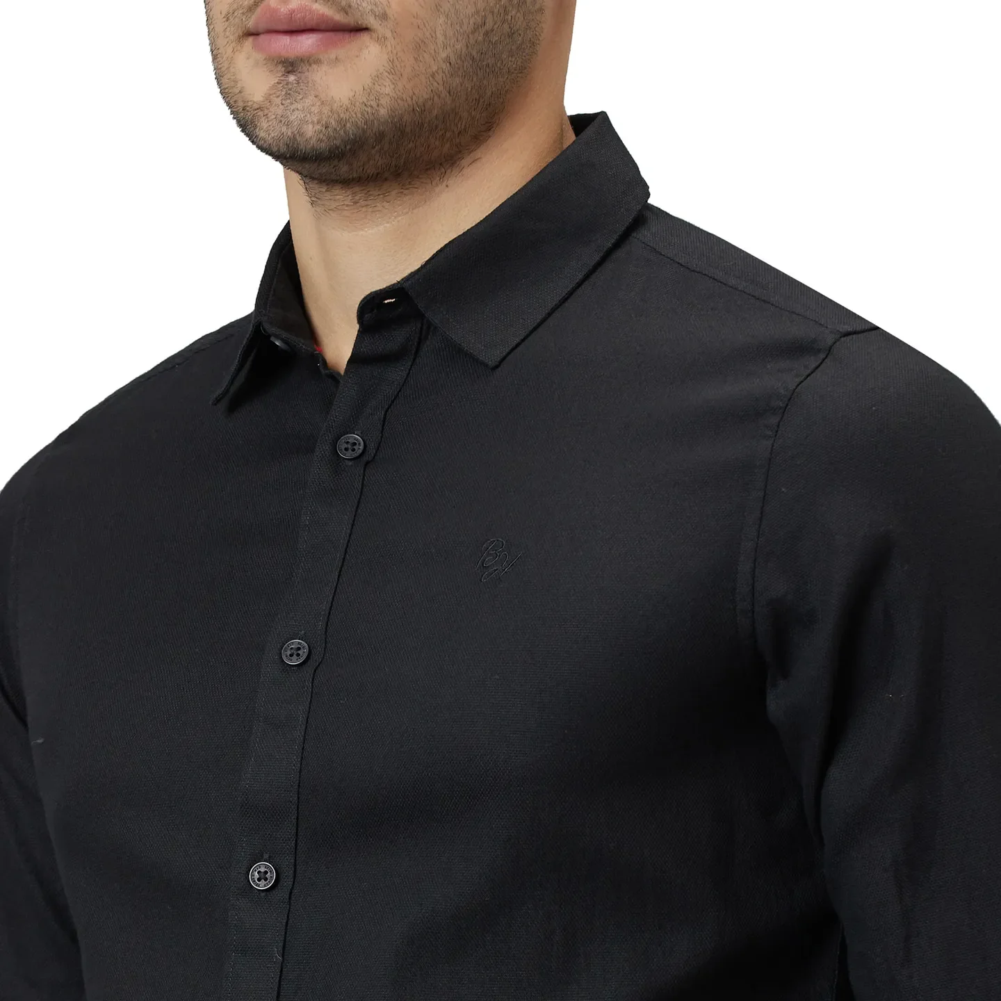 Black Slim Straight Fit Regular Collar Long Sleeves Men's Shirt by Being Human Clothing - Image 5