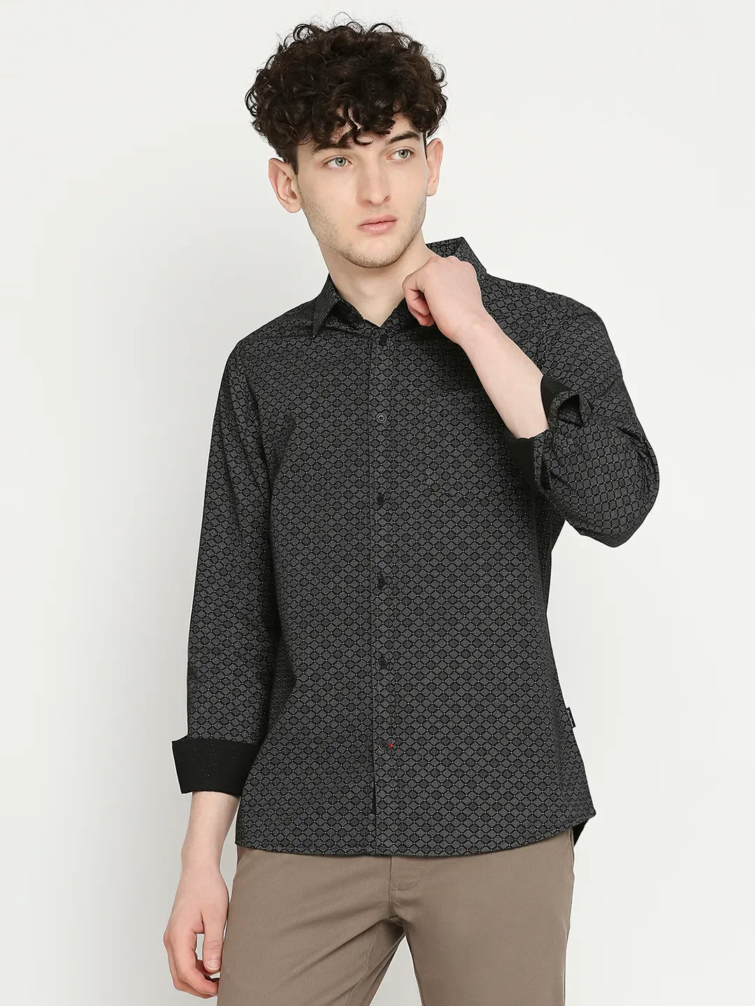 Black Slim Straight Fit Regular Collar Long Sleeves Men's Shirt by Being Human Clothing