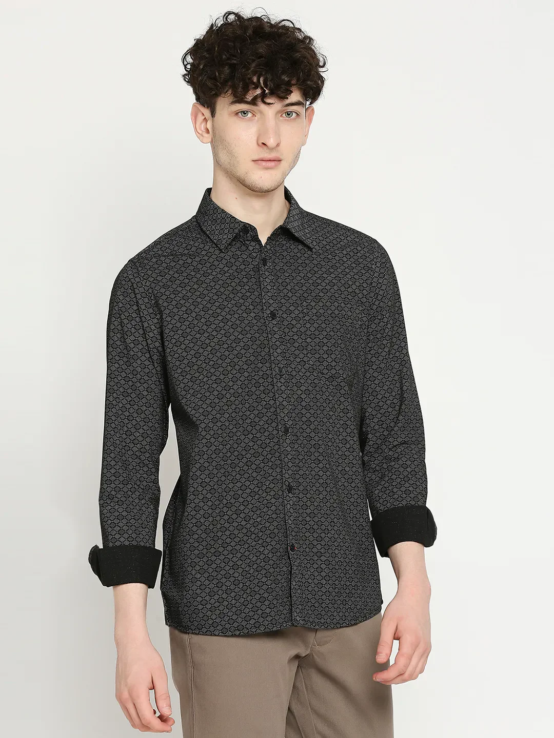 Black Slim Straight Fit Regular Collar Long Sleeves Men's Shirt by Being Human Clothing - Image 3