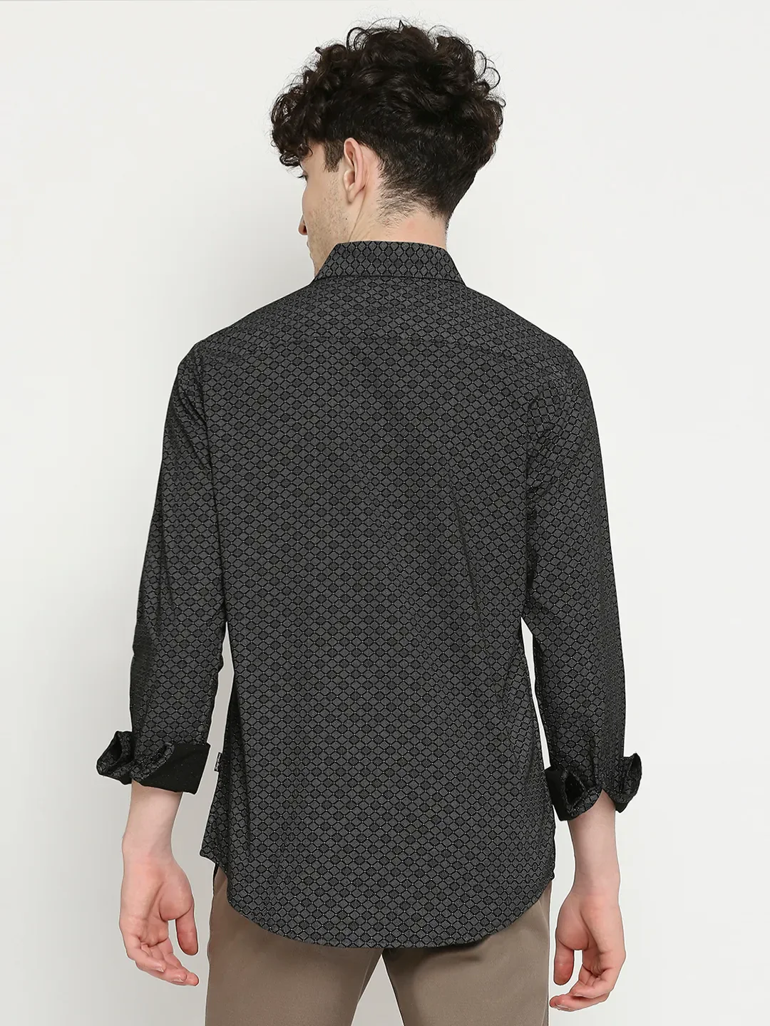Black Slim Straight Fit Regular Collar Long Sleeves Men's Shirt by Being Human Clothing - Image 4