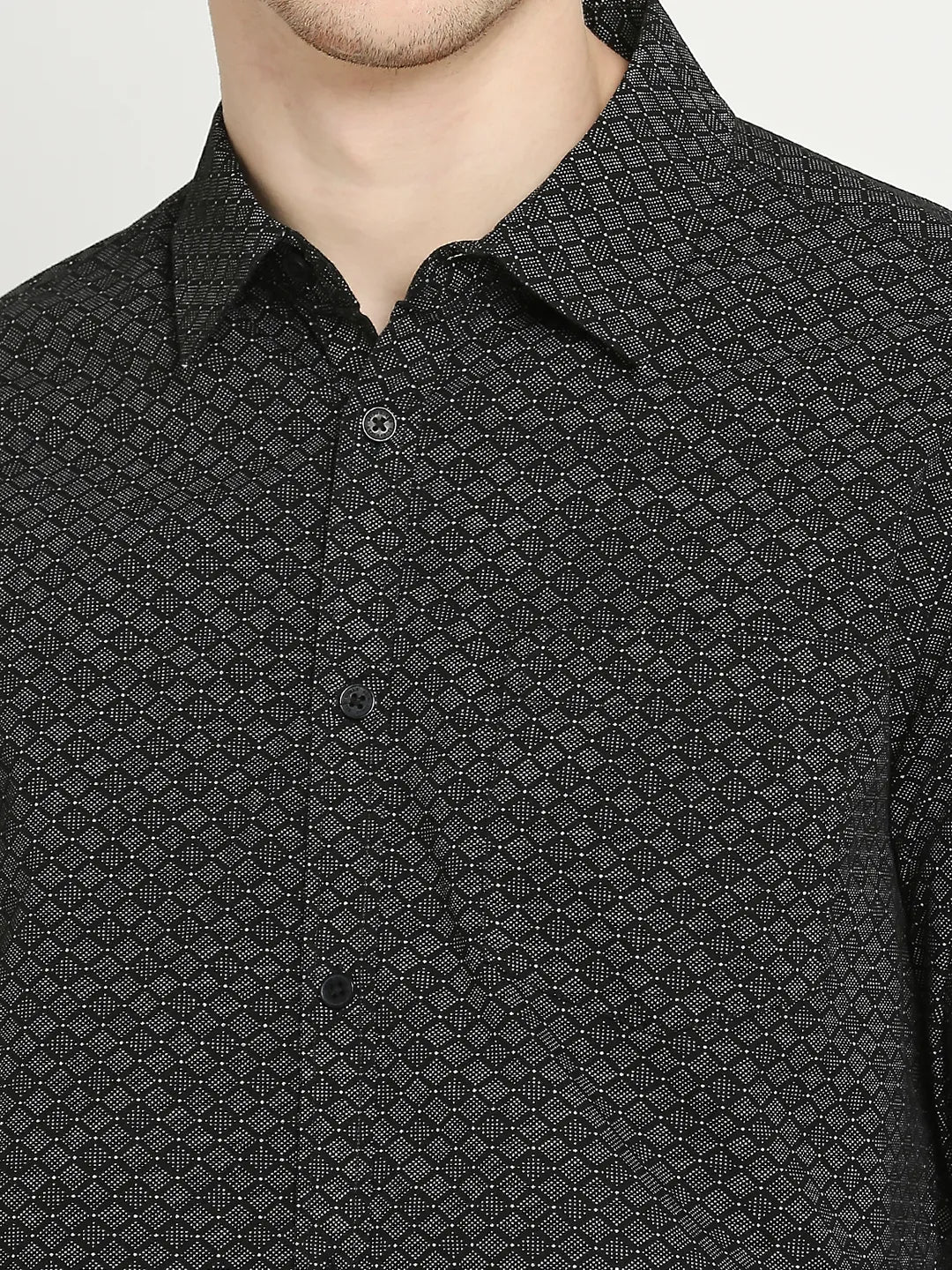 Black Slim Straight Fit Regular Collar Long Sleeves Men's Shirt by Being Human Clothing - Image 5