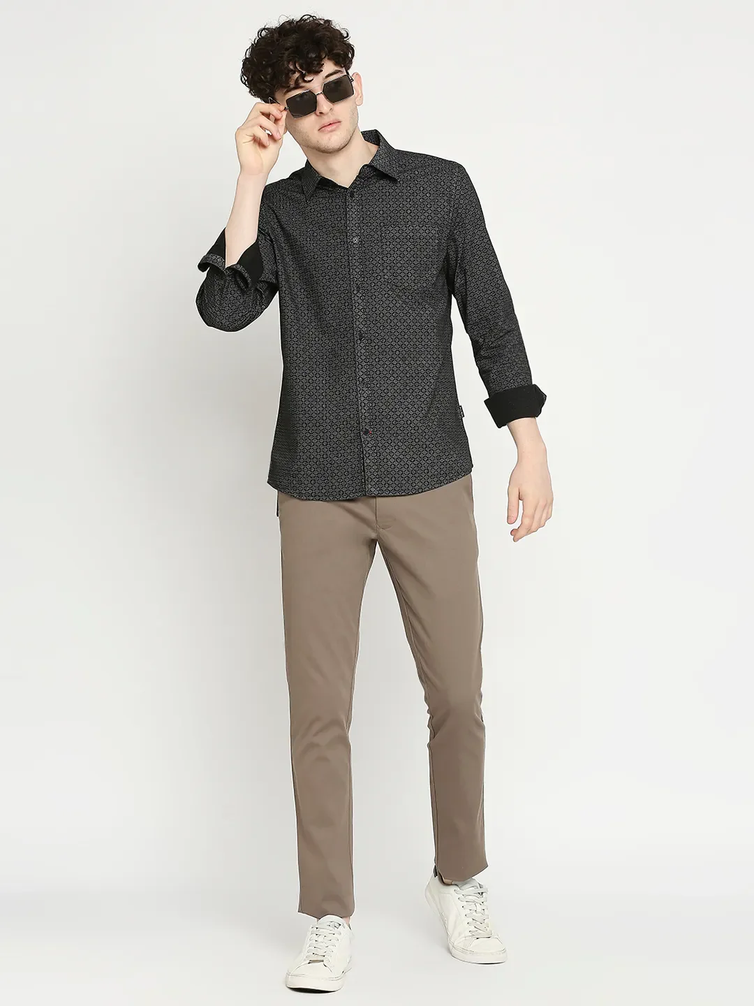 Black Slim Straight Fit Regular Collar Long Sleeves Men's Shirt by Being Human Clothing - Image 6