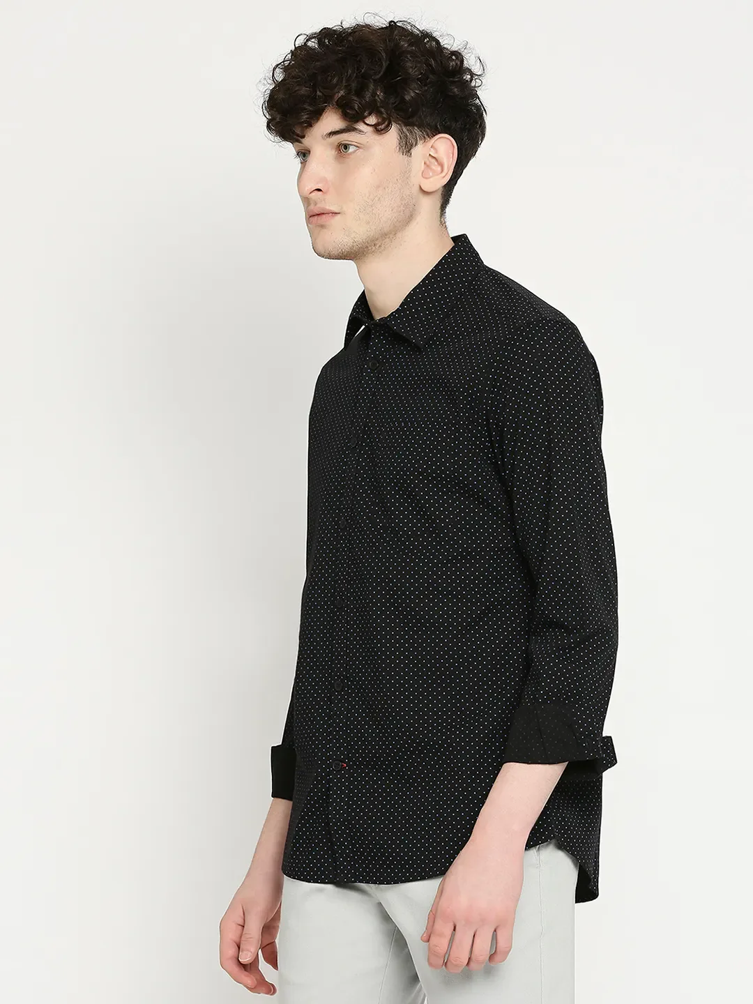 Black Slim Straight Fit Regular Collar Long Sleeves Men's Shirt by Being Human Clothing - Image 2