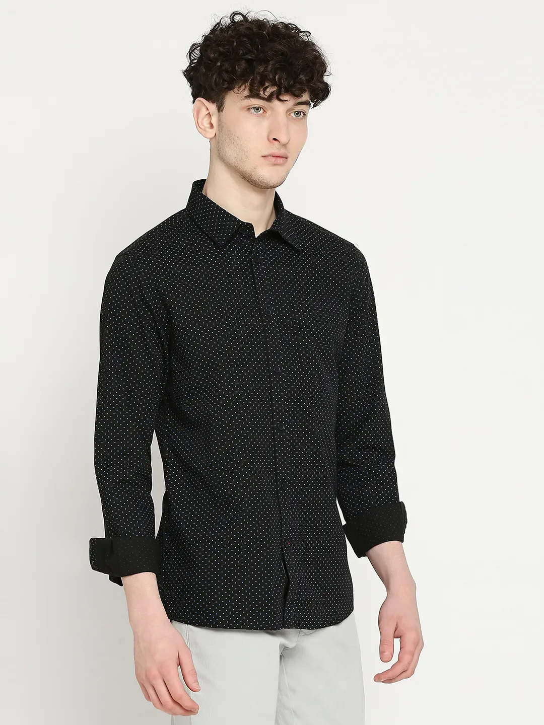 Black Slim Straight Fit Regular Collar Long Sleeves Men's Shirt by Being Human Clothing - Image 3