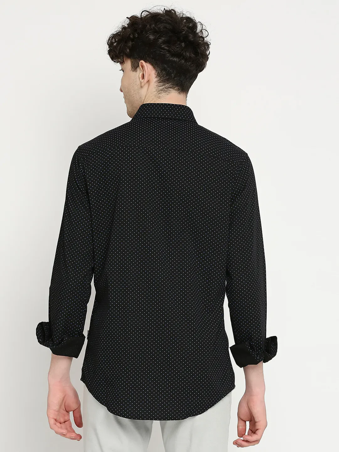 Black Slim Straight Fit Regular Collar Long Sleeves Men's Shirt by Being Human Clothing - Image 4