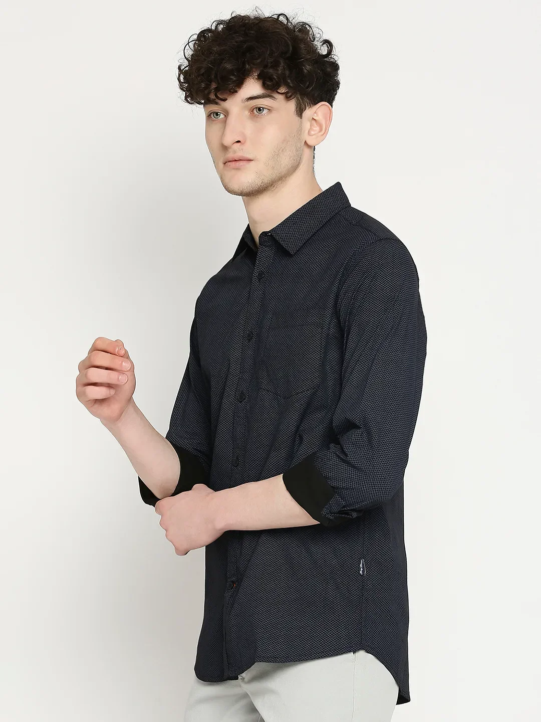 Black Slim Straight Fit Regular Collar Long Sleeves Men's Shirt by Being Human Clothing - Image 2