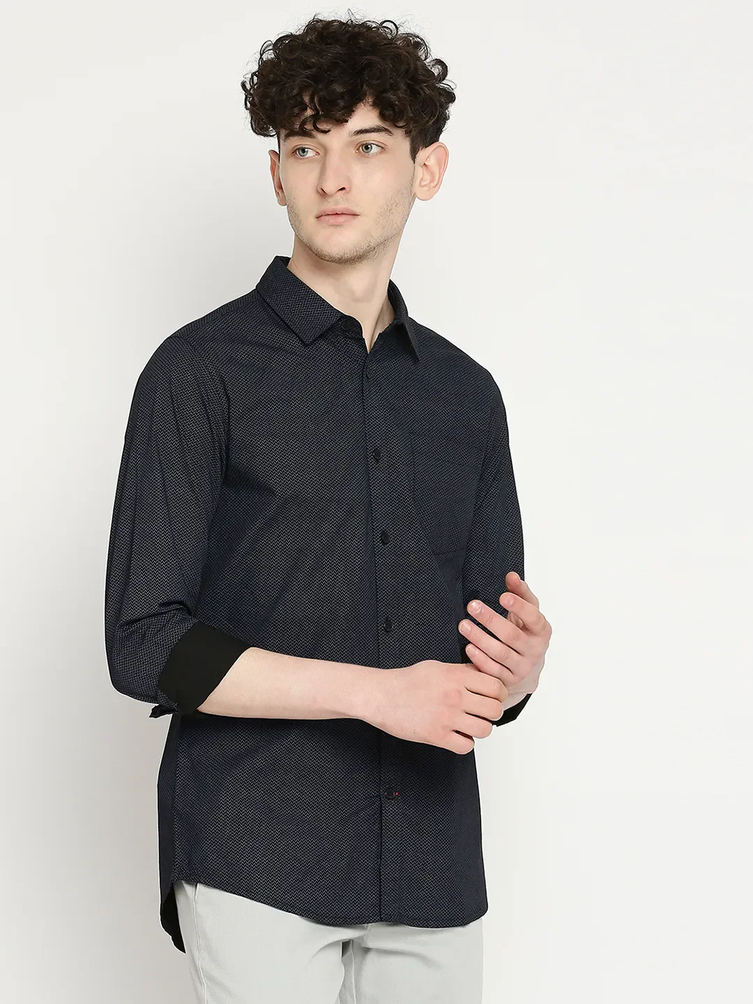 Black Slim Straight Fit Regular Collar Long Sleeves Men's Shirt by Being Human Clothing - Image 3
