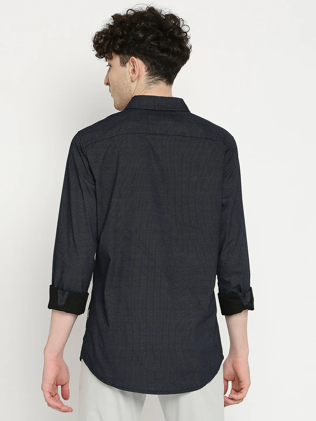 Black Slim Straight Fit Regular Collar Long Sleeves Men's Shirt by Being Human Clothing - Image 4