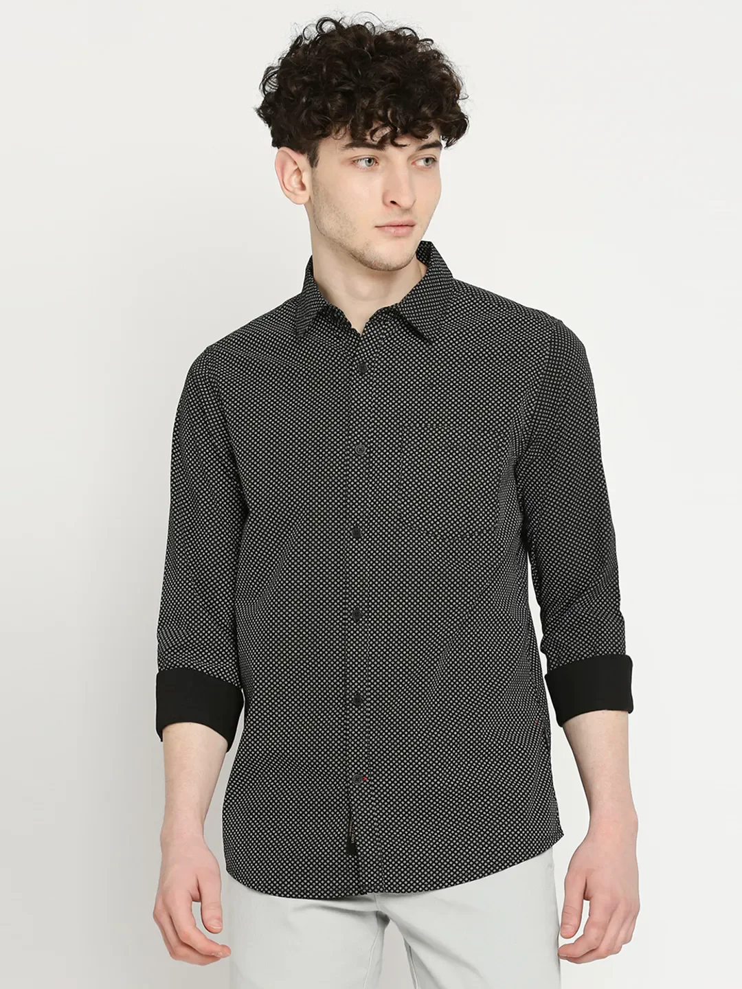 Black Slim Straight Fit Regular Collar Long Sleeves Men's Shirt by Being Human Clothing