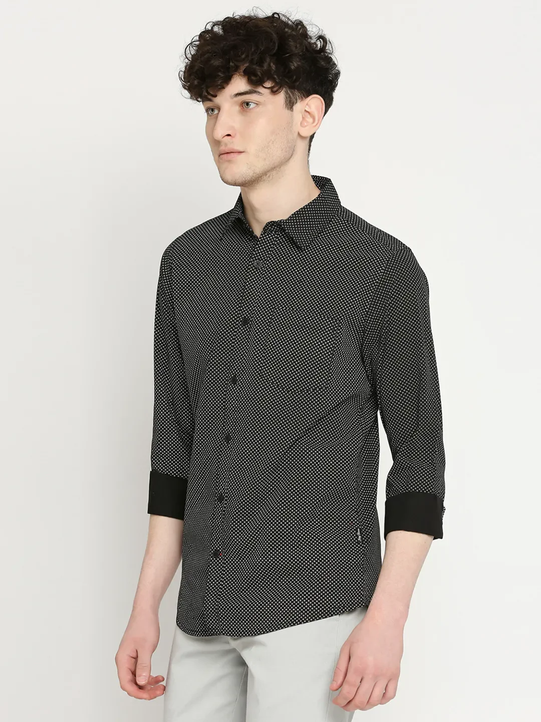 Black Slim Straight Fit Regular Collar Long Sleeves Men's Shirt by Being Human Clothing - Image 2