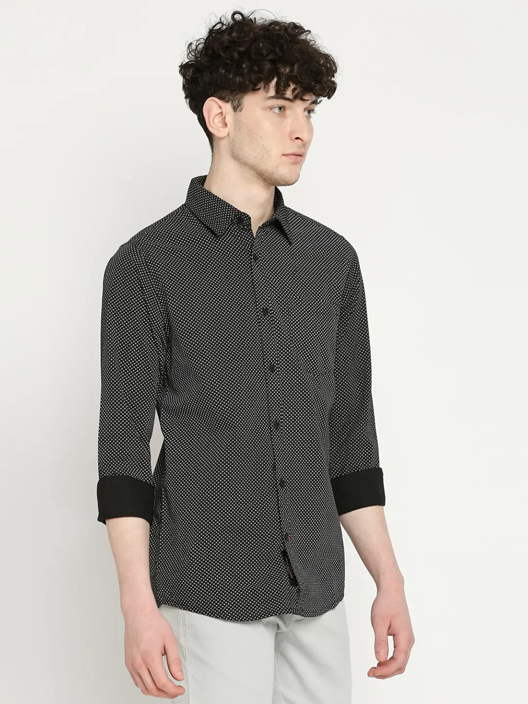 Black Slim Straight Fit Regular Collar Long Sleeves Men's Shirt by Being Human Clothing - Image 3