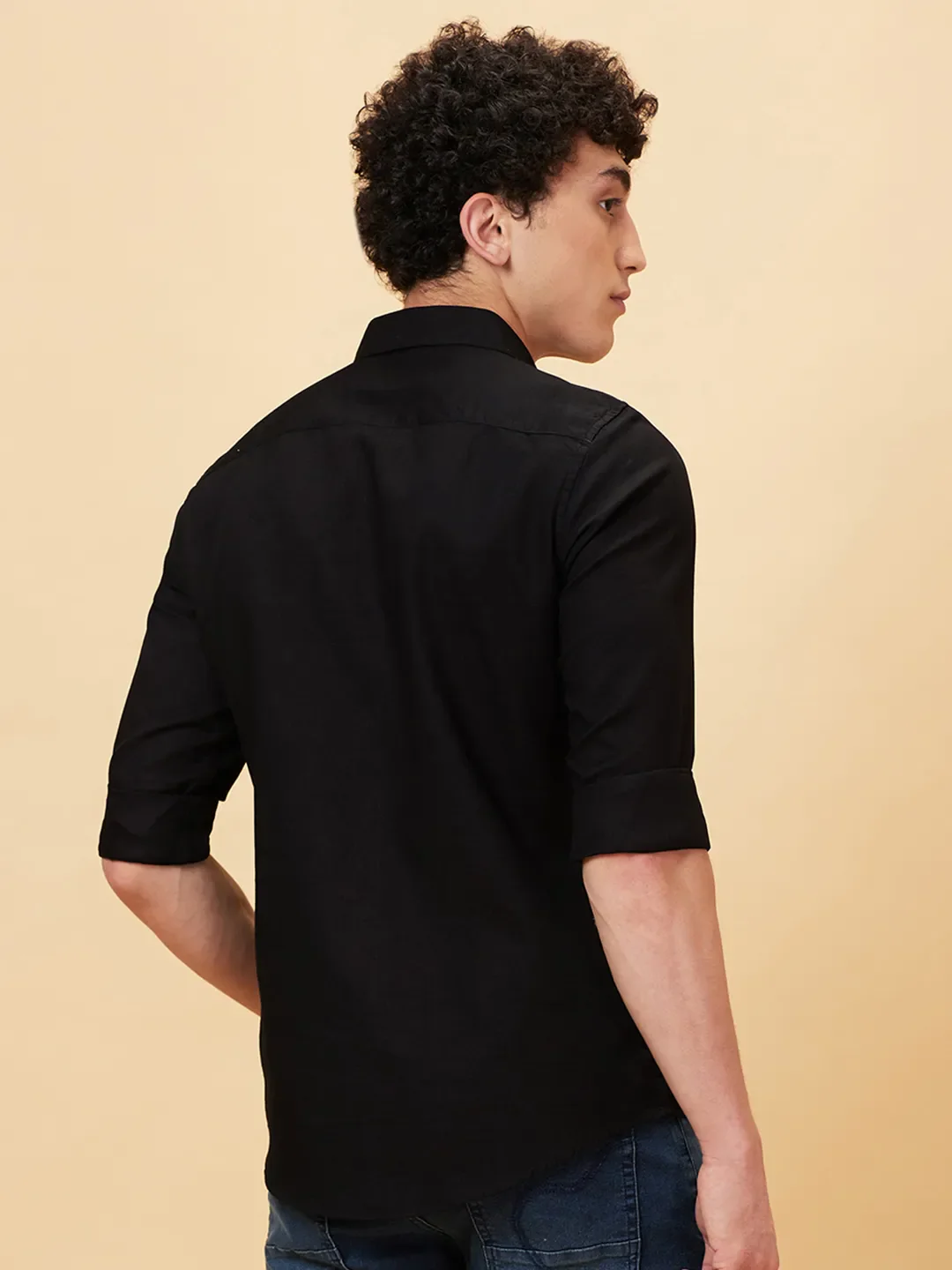 Black Slim Straight Fit Regular Collar Long Sleeves Men's Shirt by Being Human Clothing - Image 3