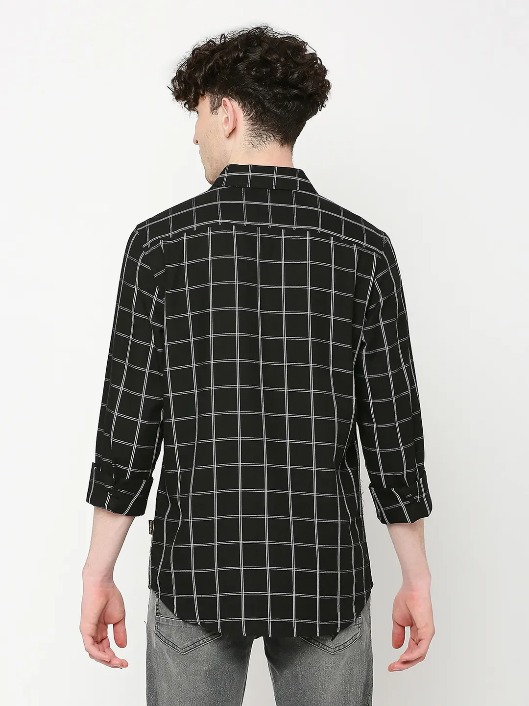 Black Slim Straight Fit Regular Collar Long Sleeves Men's Shirt by Being Human Clothing - Image 4