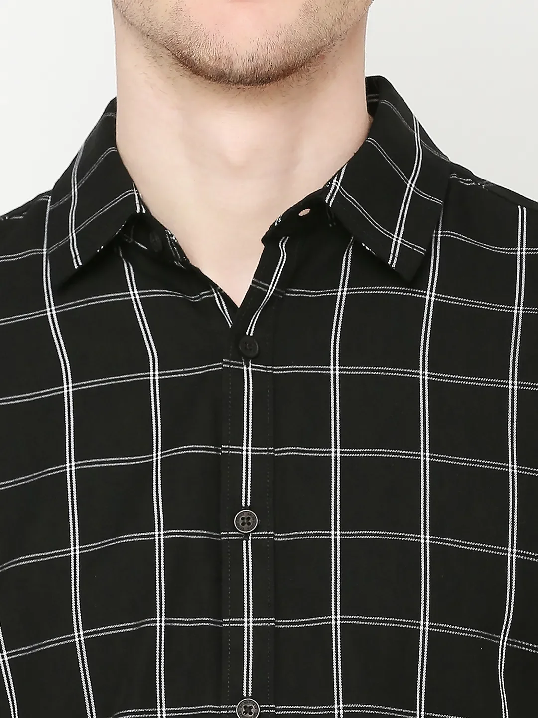 Black Slim Straight Fit Regular Collar Long Sleeves Men's Shirt by Being Human Clothing - Image 5