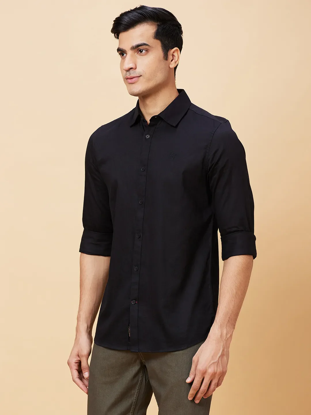Black Slim Straight Fit Regular Collar Long Sleeves Men's Shirt by Being Human Clothing - Image 3