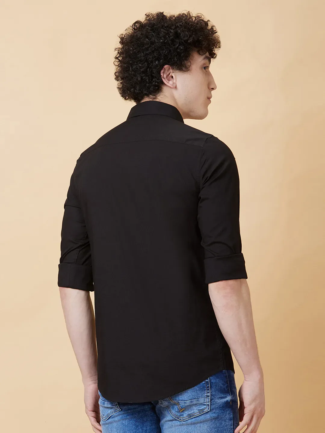Black Slim Straight Fit Regular Collar Long Sleeves Men's Shirt by Being Human Clothing - Image 3