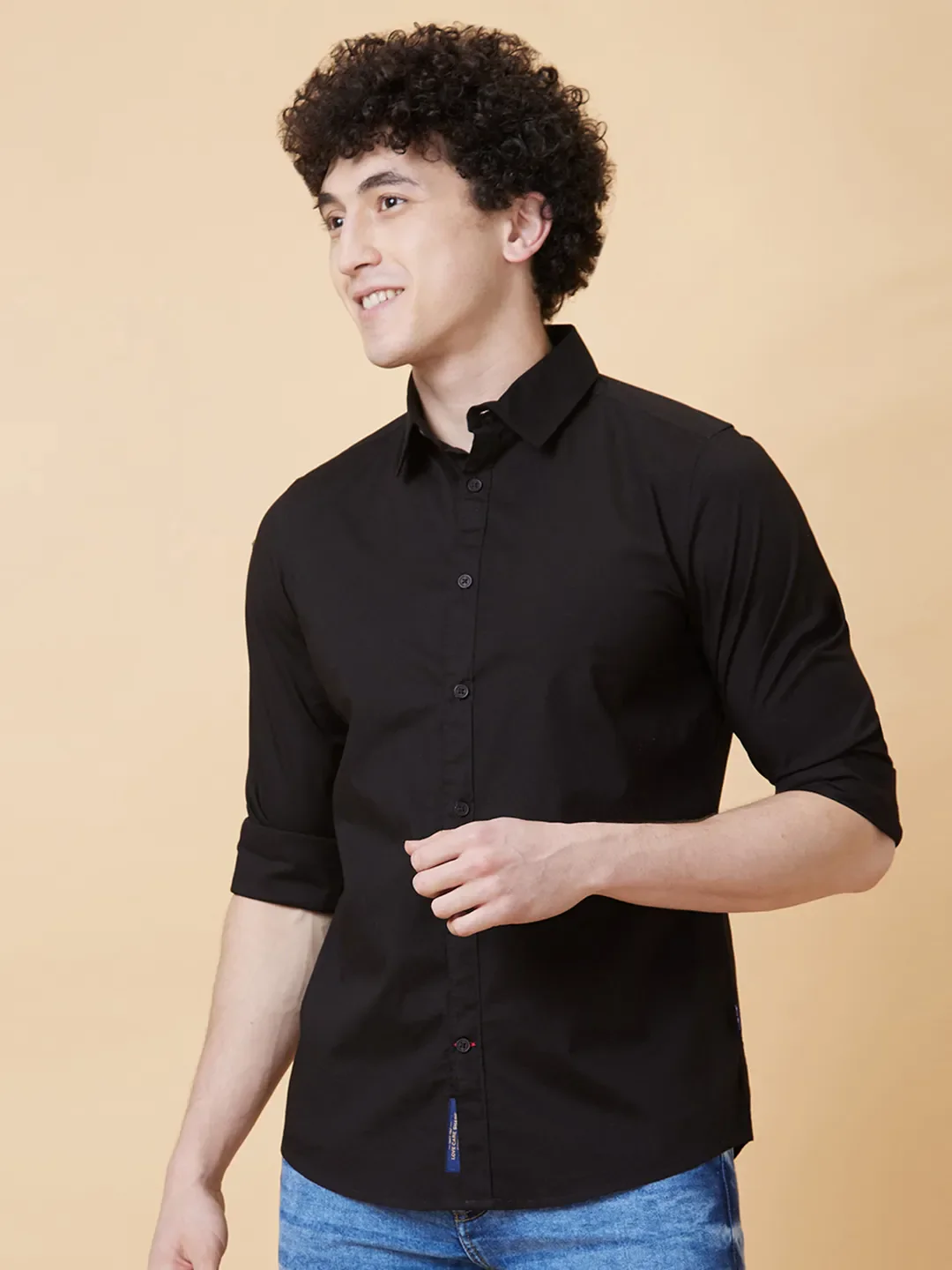 Black Slim Straight Fit Regular Collar Long Sleeves Men's Shirt by Being Human Clothing - Image 4