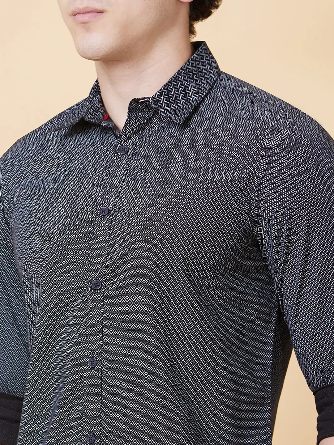 Black Slim Straight Fit Regular Collar Long Sleeves Men's Shirt by Being Human Clothing - Image 4