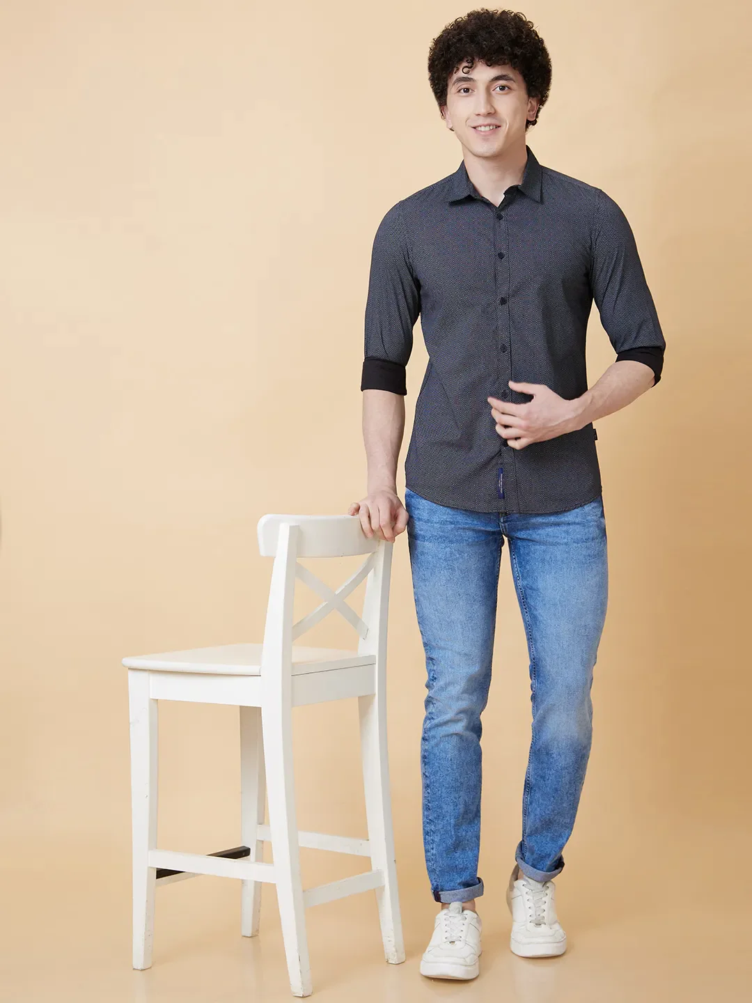 Black Slim Straight Fit Regular Collar Long Sleeves Men's Shirt by Being Human Clothing - Image 5