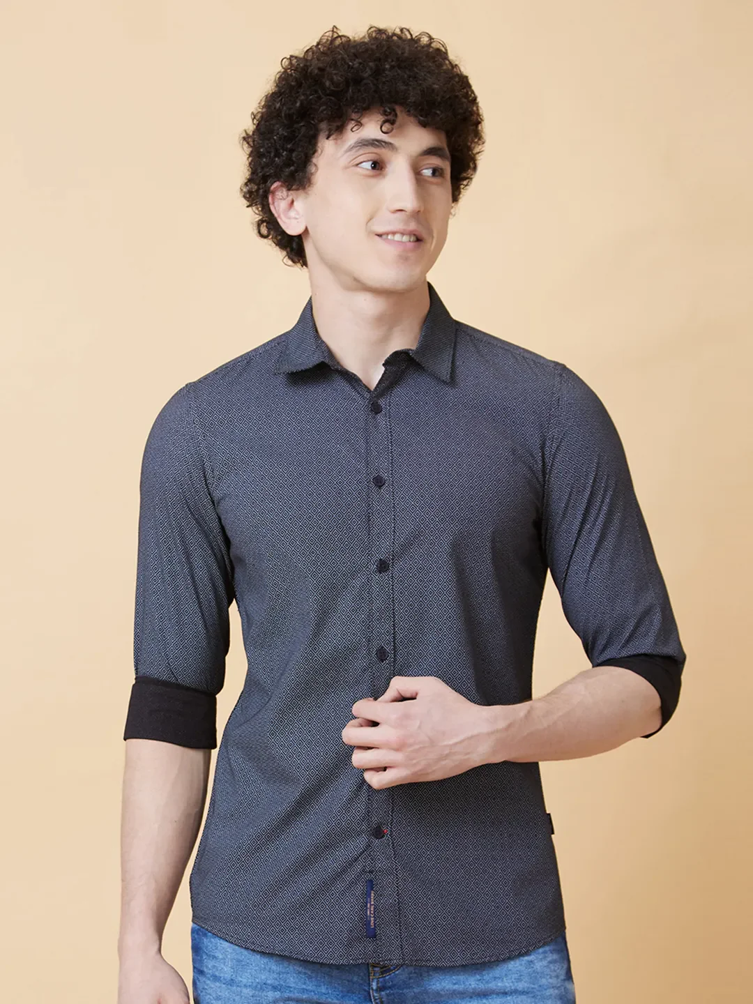 Black Slim Straight Fit Regular Collar Long Sleeves Men's Shirt by Being Human Clothing - Image 6