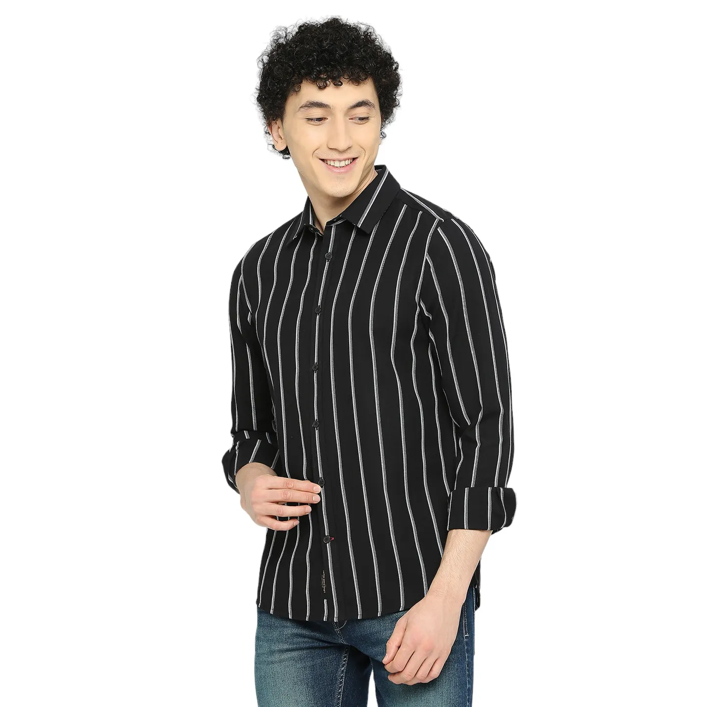 Black Slim Straight Fit Regular Collar Long Sleeves Men's Shirt by Being Human Clothing - Image 2