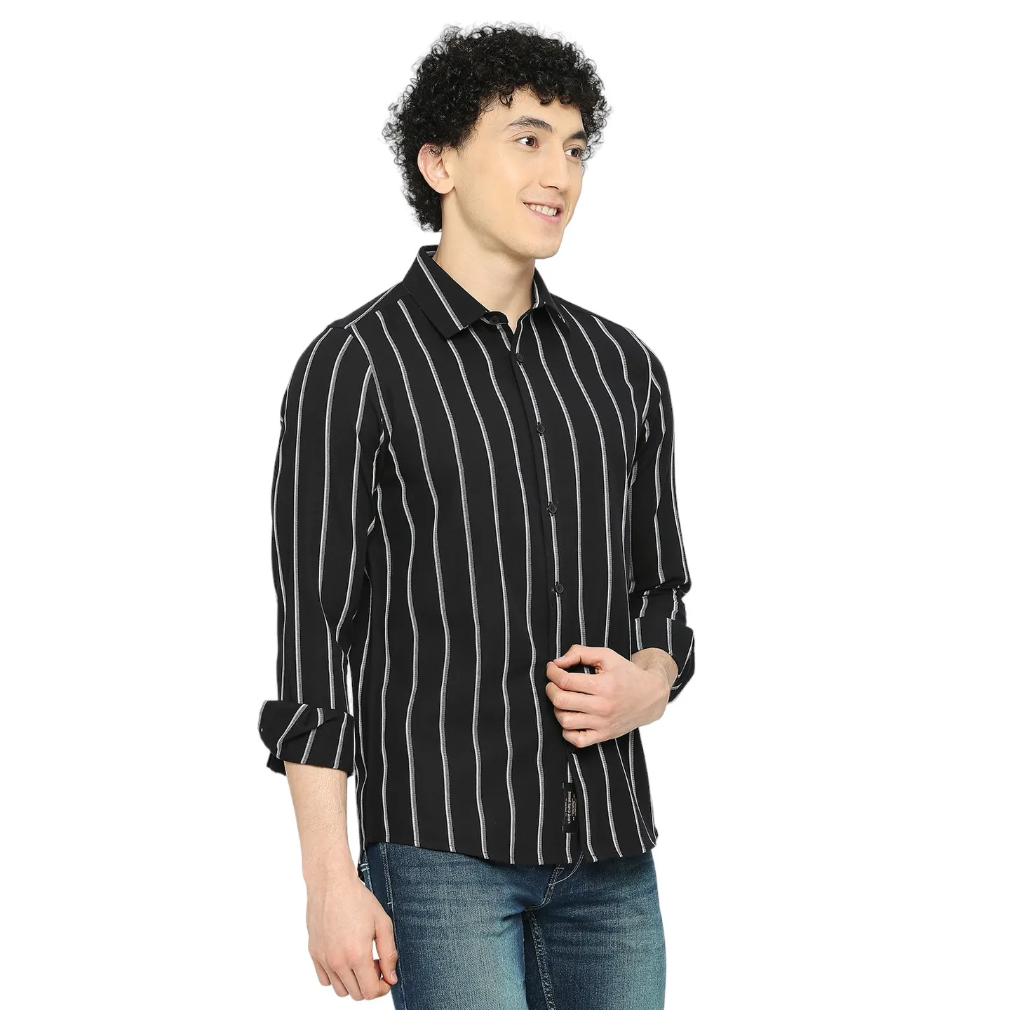 Black Slim Straight Fit Regular Collar Long Sleeves Men's Shirt by Being Human Clothing - Image 3