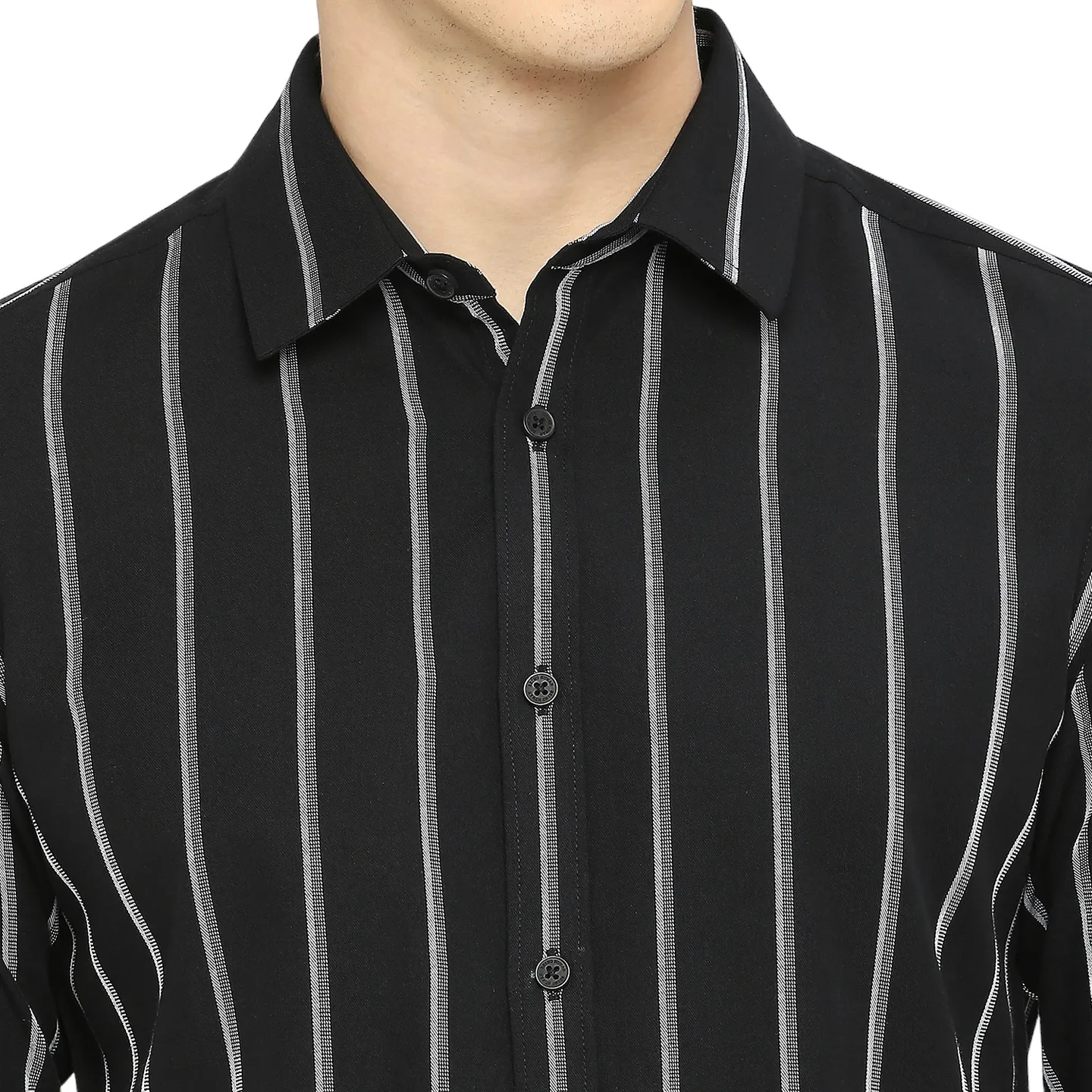 Black Slim Straight Fit Regular Collar Long Sleeves Men's Shirt by Being Human Clothing - Image 5