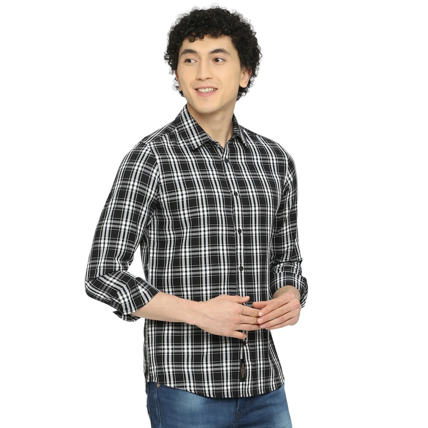 Black Slim Straight Fit Regular Collar Long Sleeves Men's Shirt by Being Human Clothing - Image 3