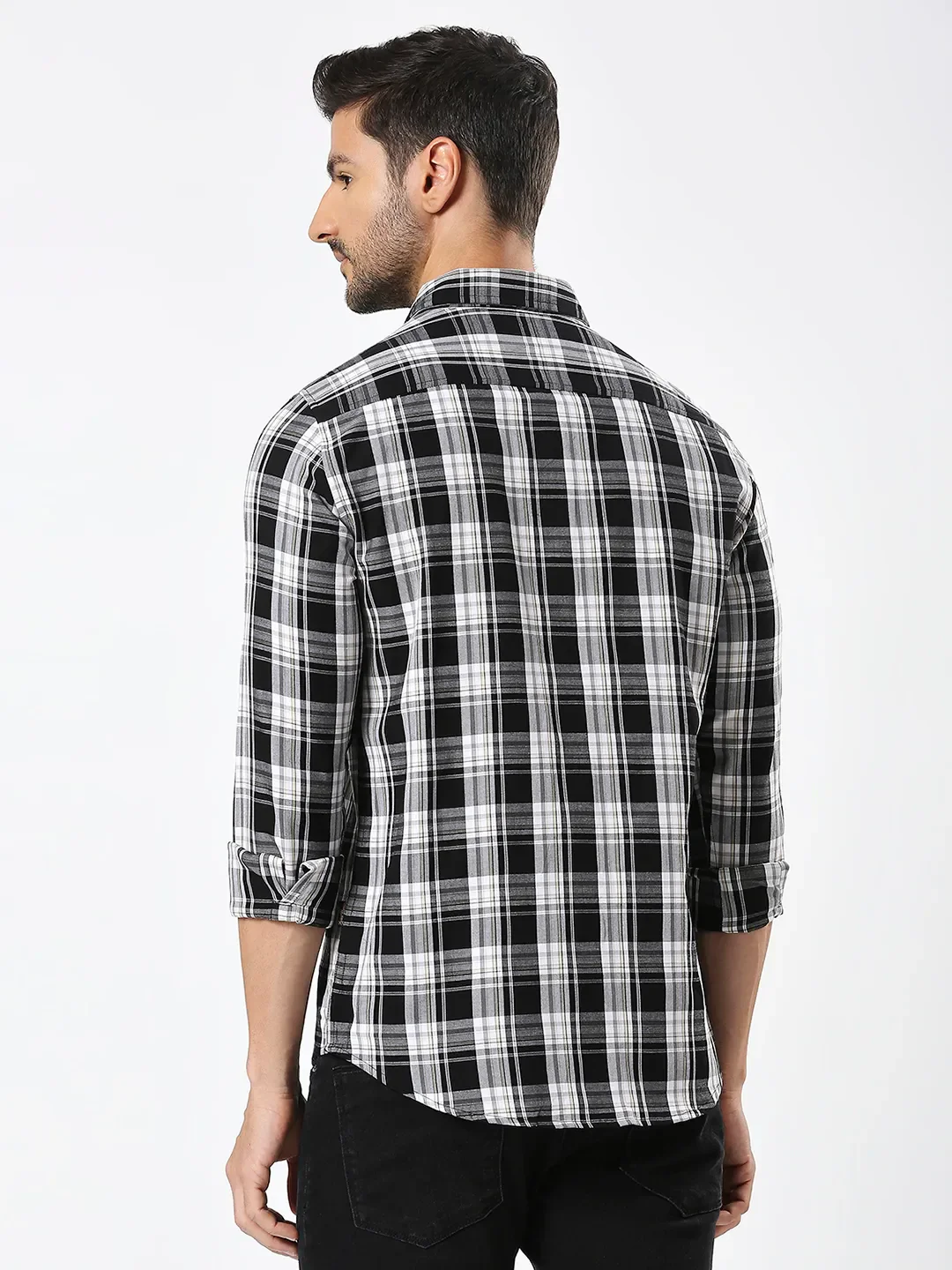 Black Slim Straight Fit Regular Collar Long Sleeves Men's Shirt by Being Human Clothing - Image 4