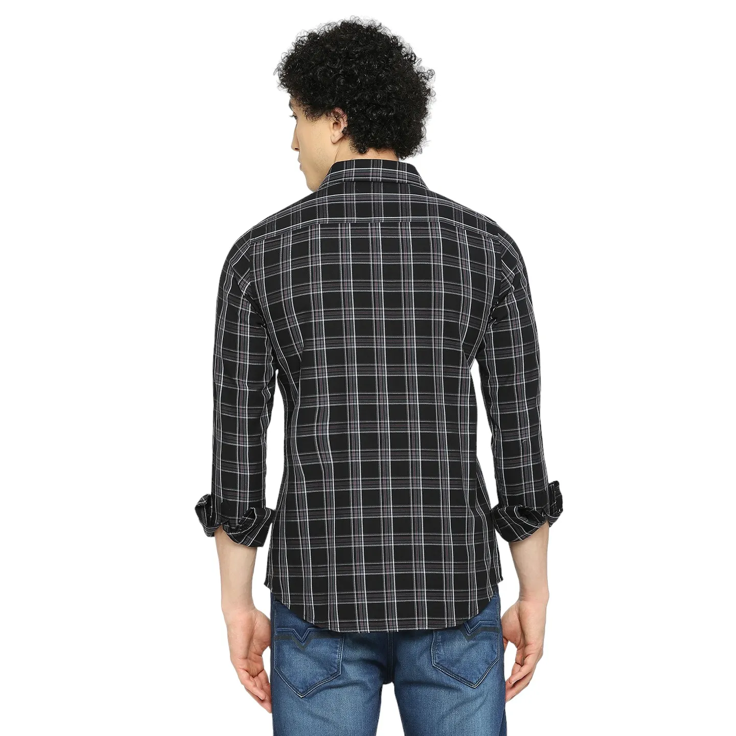 Black Slim Straight Fit Regular Collar Long Sleeves Men's Shirt by Being Human Clothing - Image 4