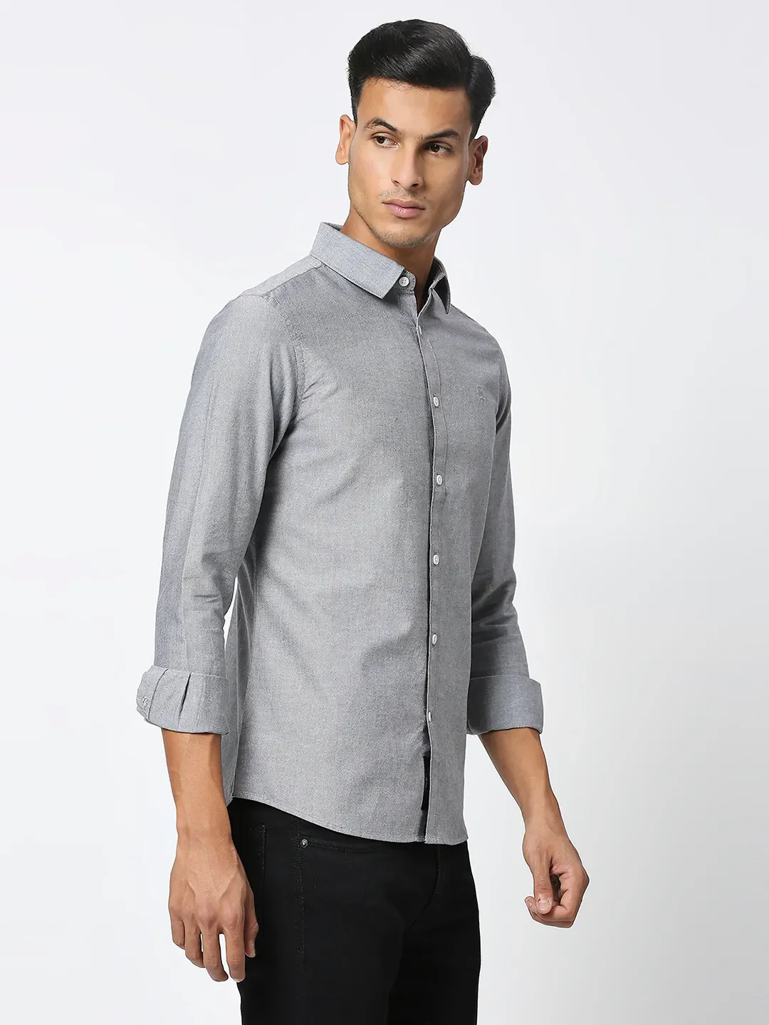 Black Slim Straight Fit Regular Collar Long Sleeves Men's Shirt by Being Human Clothing - Image 3