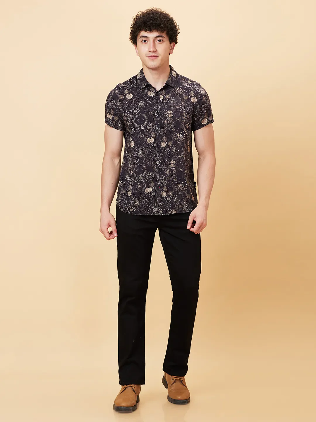 Black Slim Straight Fit Regular Collar Short Sleeves Men's Shirt by Being Human Clothing - Image 2