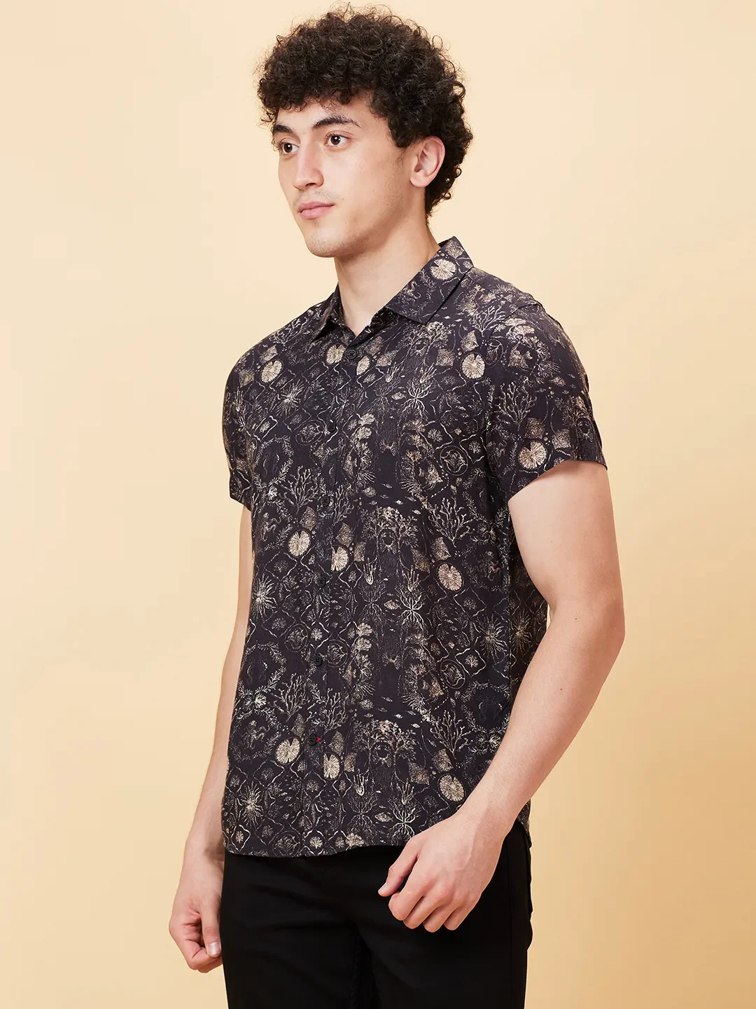 Black Slim Straight Fit Regular Collar Short Sleeves Men's Shirt by Being Human Clothing - Image 3