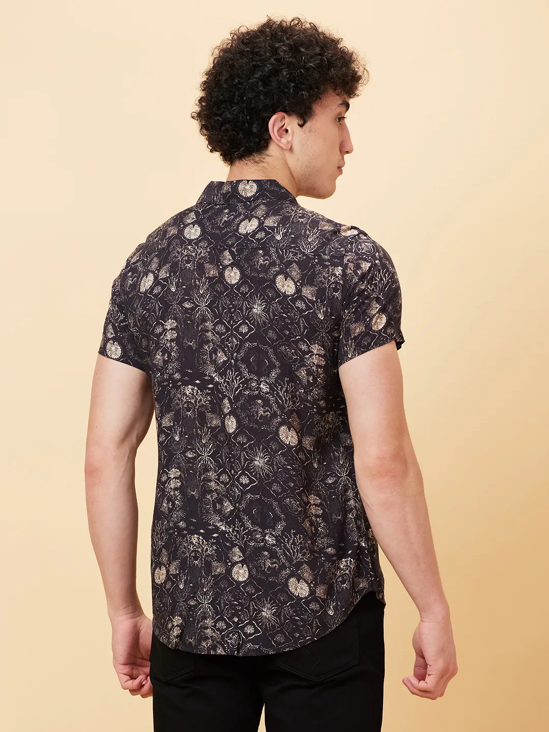 Black Slim Straight Fit Regular Collar Short Sleeves Men's Shirt by Being Human Clothing - Image 4