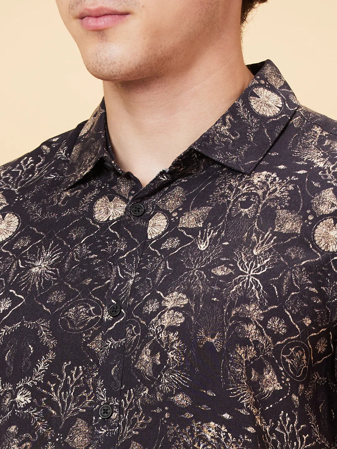 Black Slim Straight Fit Regular Collar Short Sleeves Men's Shirt by Being Human Clothing - Image 5