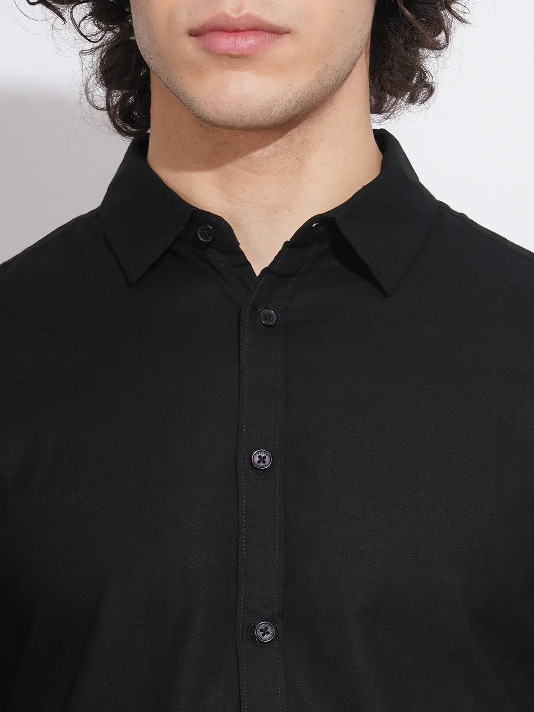 Black Slim Straight Fit Regular Collar Long Sleeves Men's Shirt by Being Human Clothing - Image 5