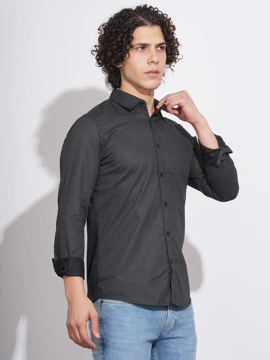 Black Slim Straight Fit Regular Collar Long Sleeves Men's Shirt by Being Human Clothing - Image 2