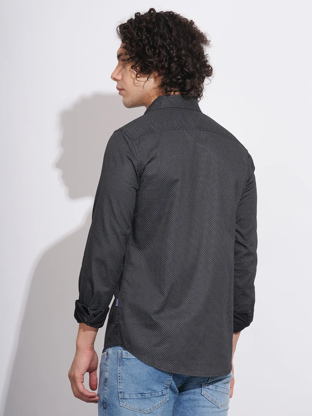Black Slim Straight Fit Regular Collar Long Sleeves Men's Shirt by Being Human Clothing - Image 3