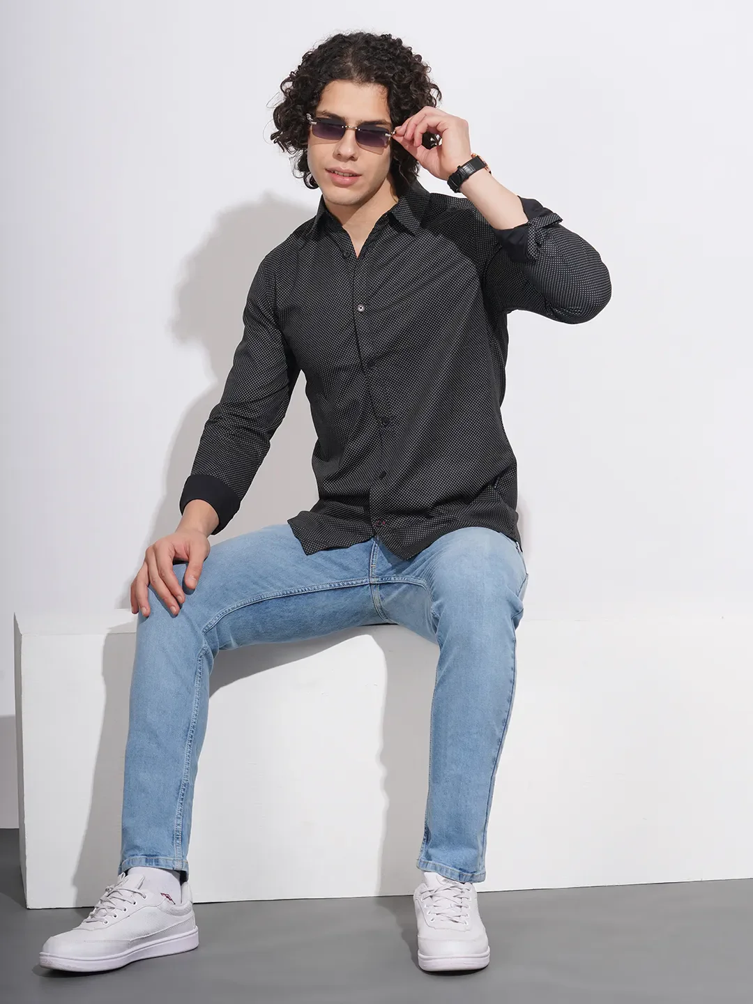 Black Slim Straight Fit Regular Collar Long Sleeves Men's Shirt by Being Human Clothing - Image 4