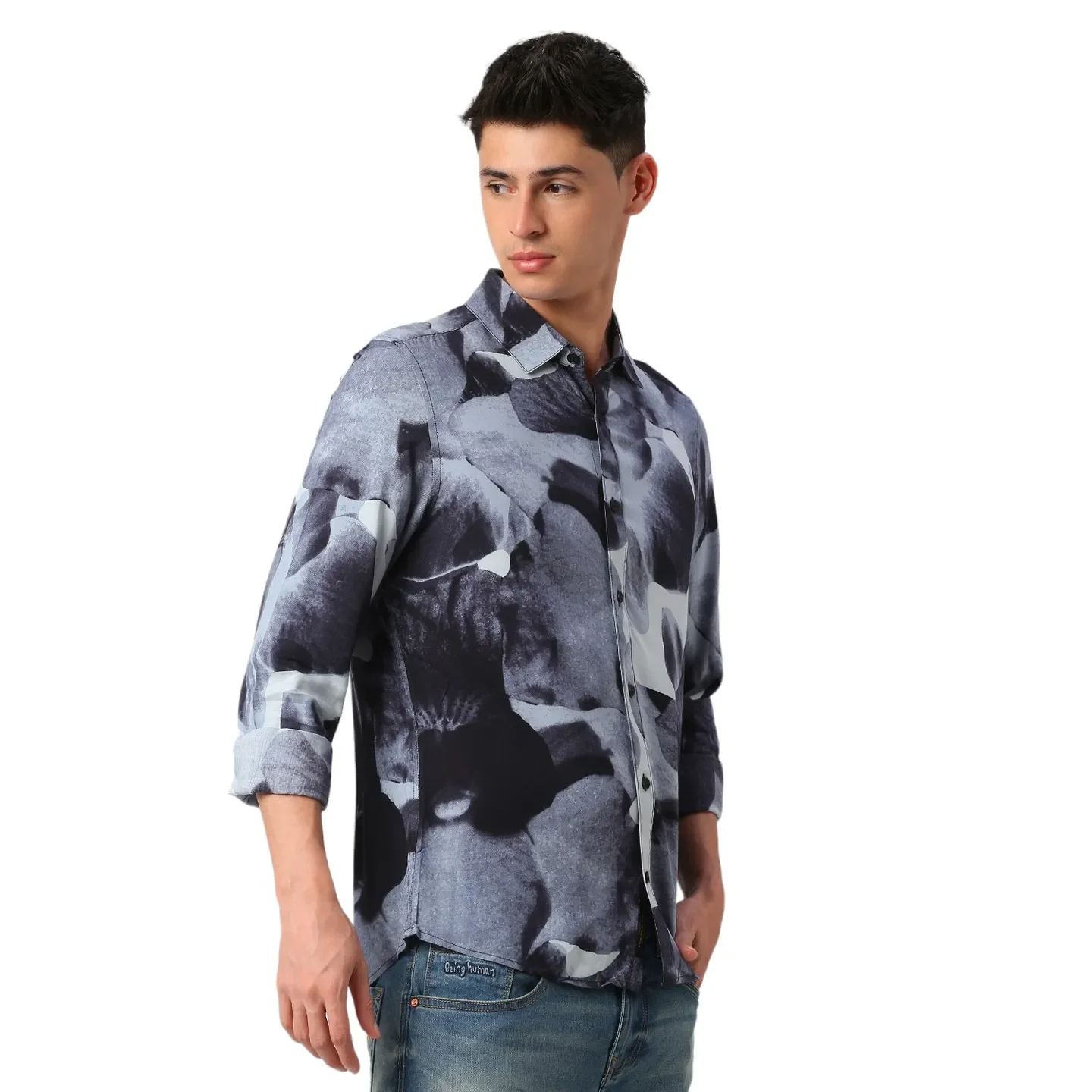 Black Slim Fit Regular Collar Men's Shirt by Being Human Clothing - Image 3