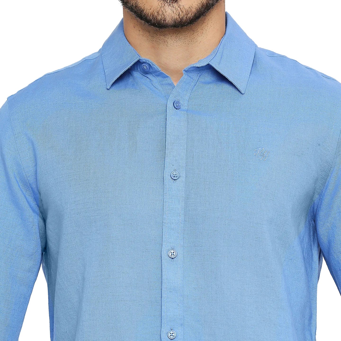 Blue Slim Straight Fit Regular Collar Long Sleeves Men's Shirt by Being Human Clothing - Image 2