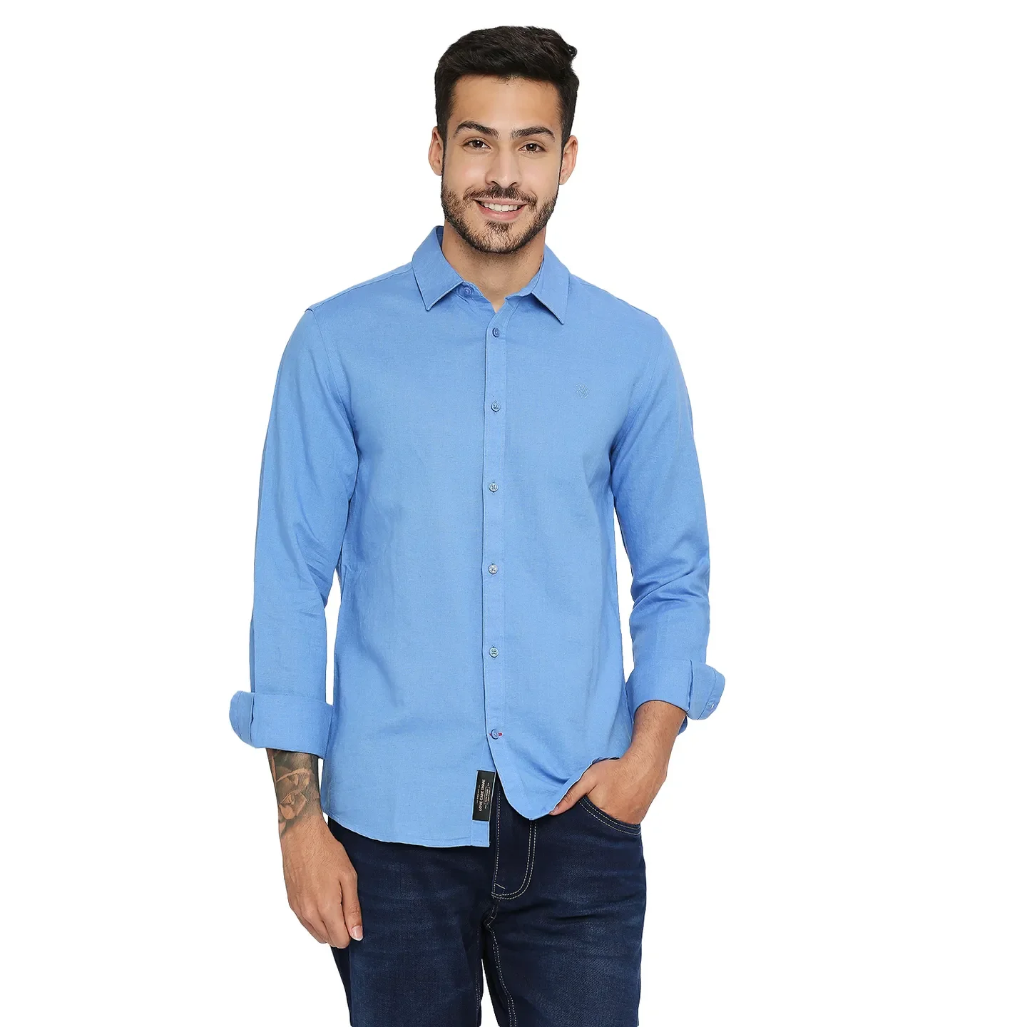 Blue Slim Straight Fit Regular Collar Long Sleeves Men's Shirt by Being Human Clothing - Image 6