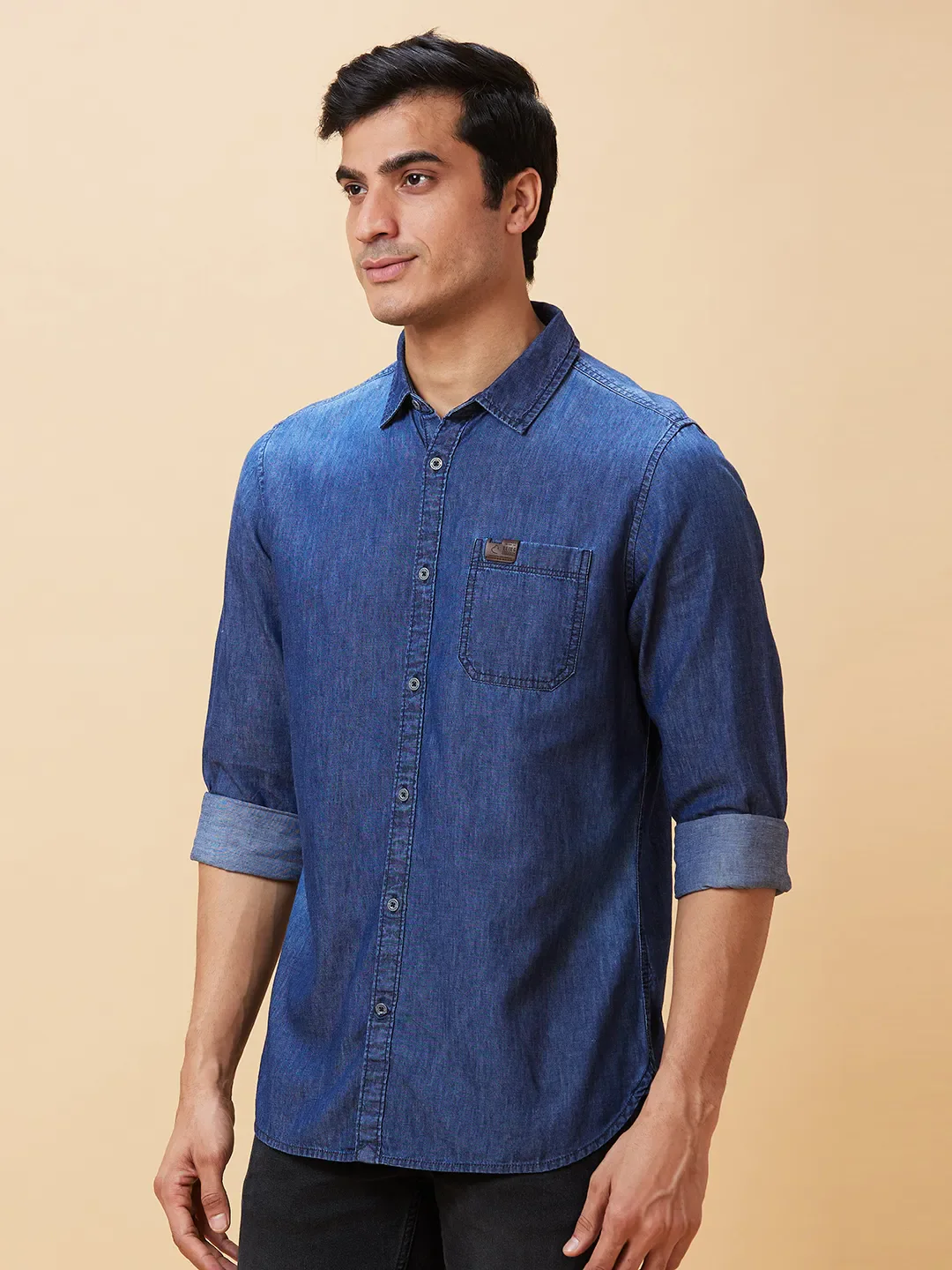 Blue Slim Straight Fit Regular Collar Long Sleeves Men's Shirt by Being Human Clothing - Image 3