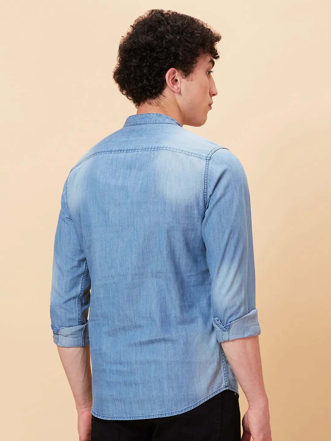 Blue Slim Straight Fit Regular Collar Long Sleeves Men's Shirt by Being Human Clothing - Image 3