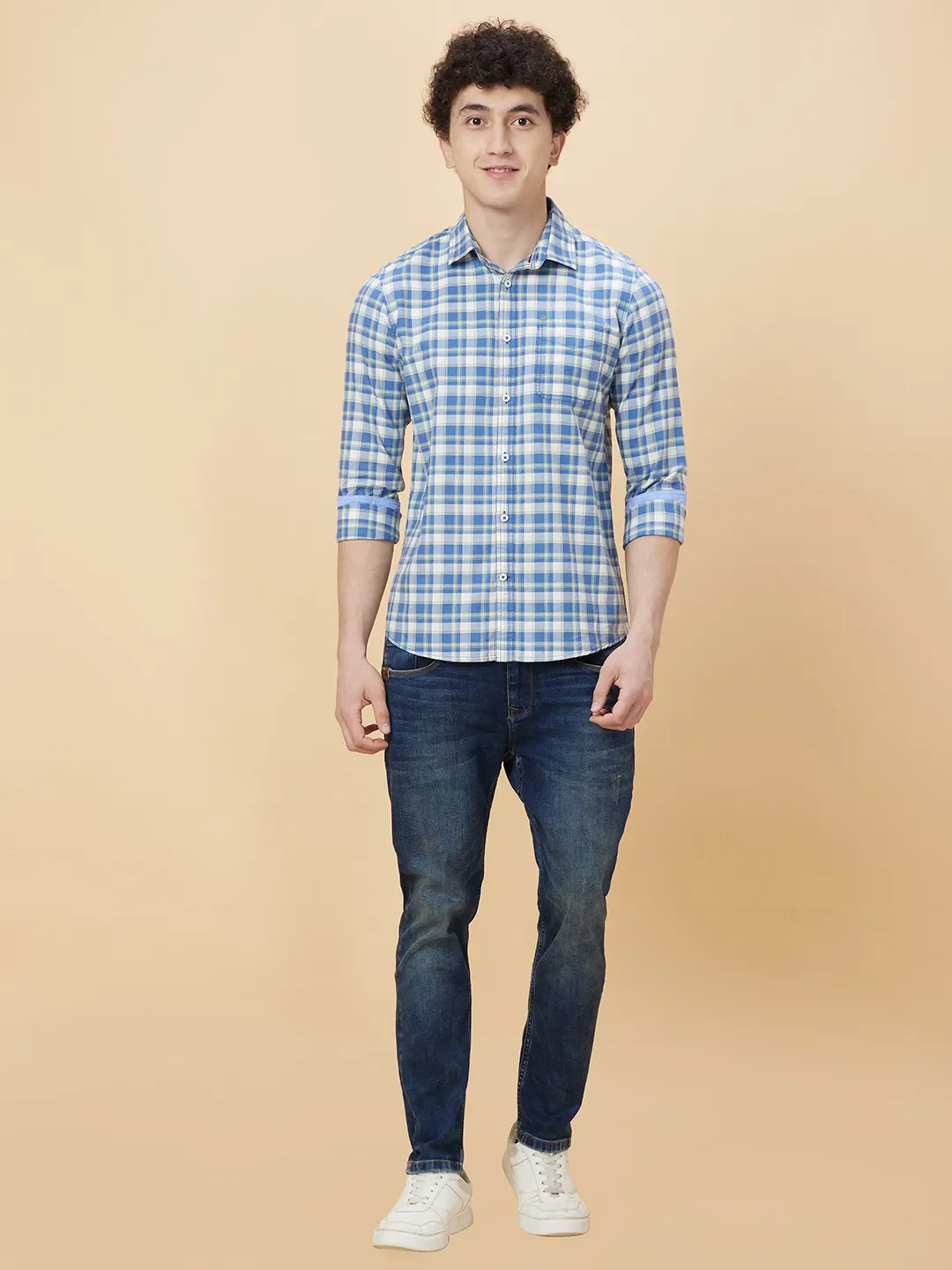 Blue Slim Straight Fit Regular Collar Long Sleeves Men's Shirt by Being Human Clothing - Image 2